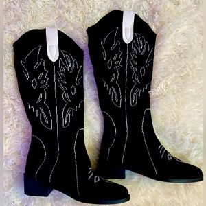 Embroidered knee high Retro knitted cowboy boots